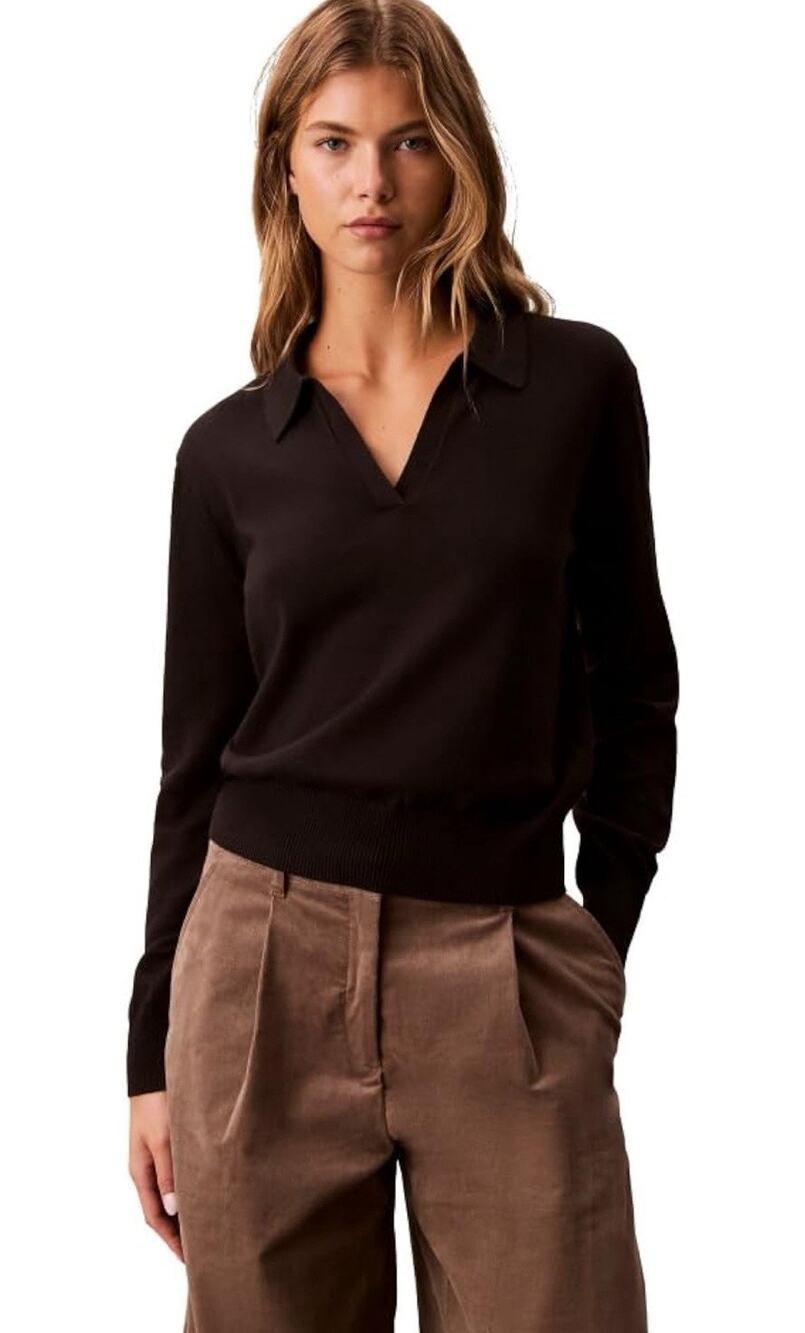 Calvin Klein Womens Johnny Collar Polo Black Sweater - size X-Large